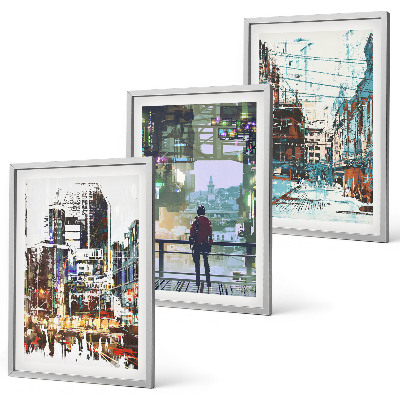Set de 3 cuadros para salón Personajes coloridos de las ciudades modernas
