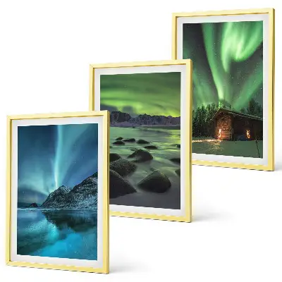 Set de 3 cuadros decorativos para salón con paisajes de montañas e auroras boreales