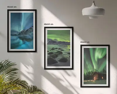 Set de 3 cuadros decorativos para salón con paisajes de montañas e auroras boreales