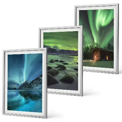 Set de 3 cuadros decorativos para salón con paisajes de montañas e auroras boreales