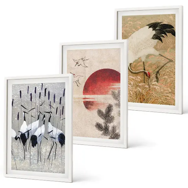 Paisaje de grullas japonesas juego de 3 cuadros