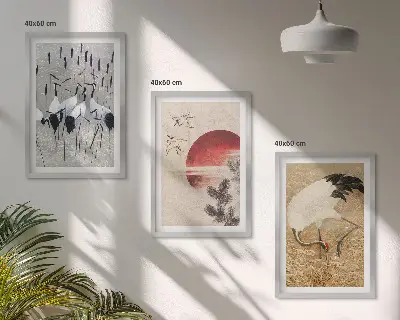 Paisaje de grullas japonesas juego de 3 cuadros