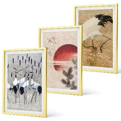 Paisaje de grullas japonesas juego de 3 cuadros