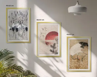 Paisaje de grullas japonesas juego de 3 cuadros