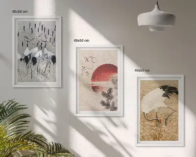 Paisaje de grullas japonesas juego de 3 cuadros