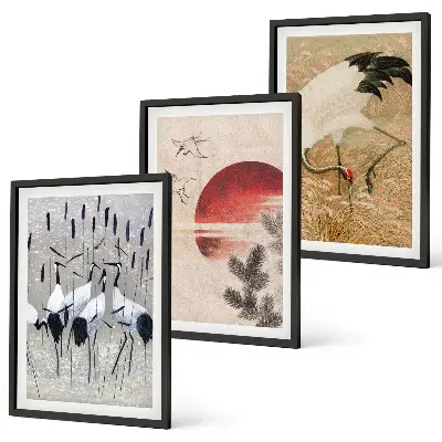 Paisaje de grullas japonesas juego de 3 cuadros