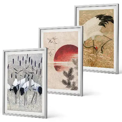 Paisaje de grullas japonesas juego de 3 cuadros