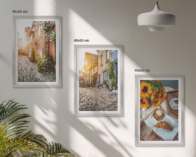 Set de 3 cuadros para salón Calles café girasoles