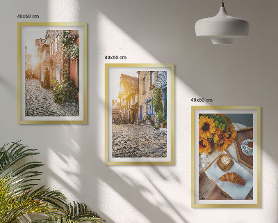 Set de 3 cuadros para salón Calles café girasoles