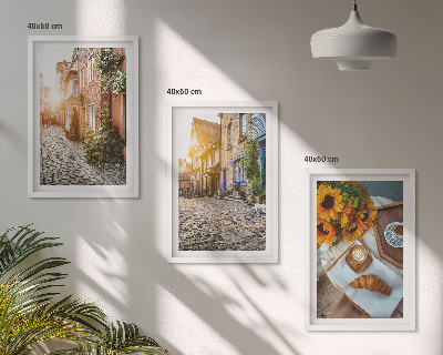 Set de 3 cuadros para salón Calles café girasoles