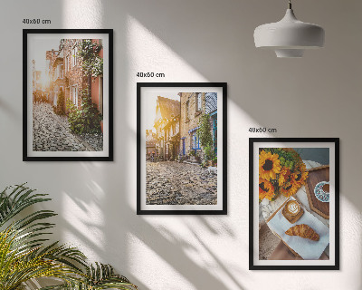 Set de 3 cuadros para salón Calles café girasoles