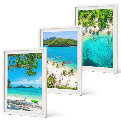 Set de 3 cuadros para salón Playas, palmeras, agua cristalina