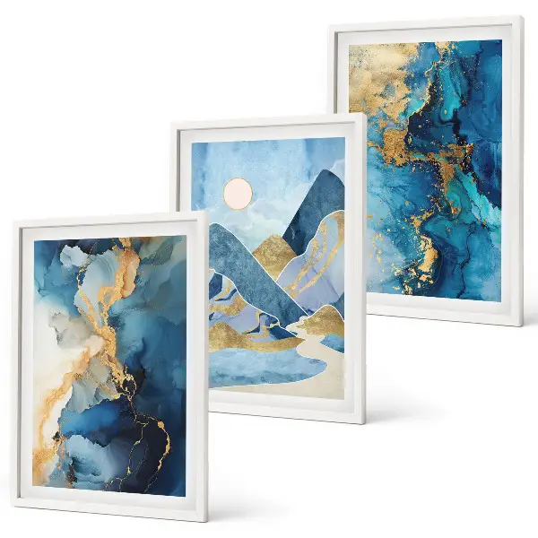 Juego de 3 cuadros con diseño de patrones abstractos de las montañas azules