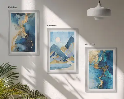Juego de 3 cuadros con diseño de patrones abstractos de las montañas azules