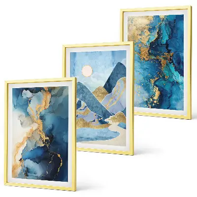 Juego de 3 cuadros con diseño de patrones abstractos de las montañas azules