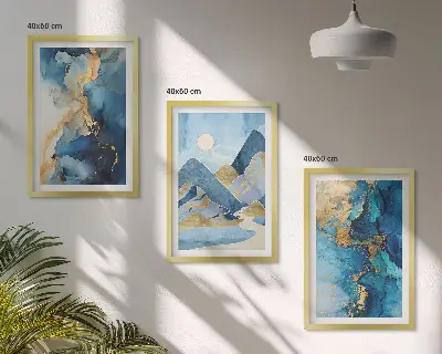 Juego de 3 cuadros con diseño de patrones abstractos de las montañas azules
