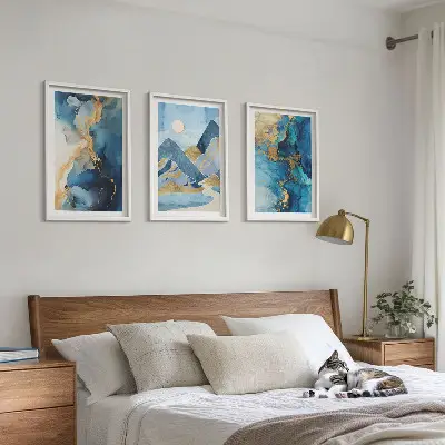 Juego de 3 cuadros con diseño de patrones abstractos de las montañas azules