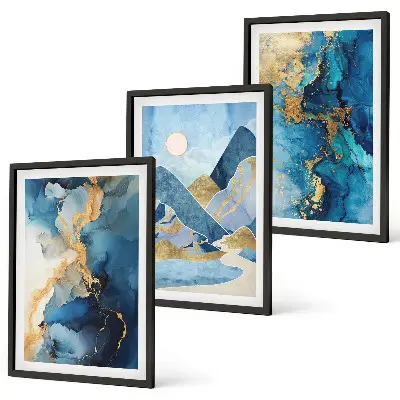 Juego de 3 cuadros con diseño de patrones abstractos de las montañas azules