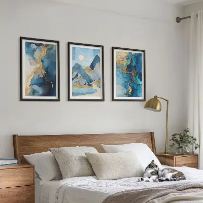 Juego de 3 cuadros con diseño de patrones abstractos de las montañas azules