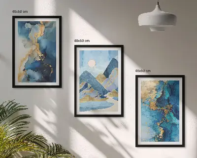 Juego de 3 cuadros con diseño de patrones abstractos de las montañas azules