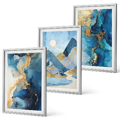 Juego de 3 cuadros con diseño de patrones abstractos de las montañas azules