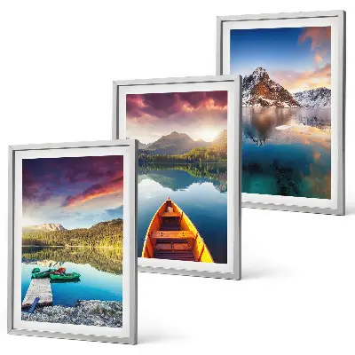 Set de 3 cuadros para salón con diseño de lagos, montañas y barco