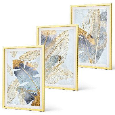 Juego de 3 cuadros hojas de color azul claro-beige