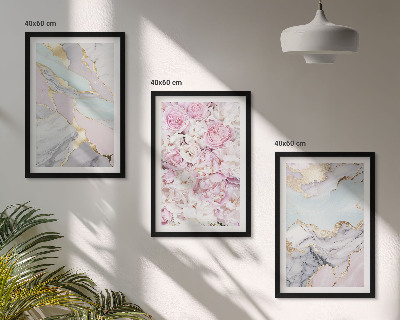 Juego de 3 cuadros Flores rosas mármol pastel
