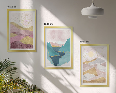 Set de 3 cuadros para salón Montañas abstractas sol