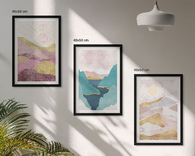 Set de 3 cuadros para salón Montañas abstractas sol