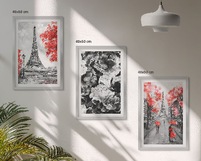 Juego de 3 cuadros Pinturas grises de la Torre Eiffel
