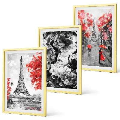 Juego de 3 cuadros con pinturas de la Torre Eiffel en tono gris