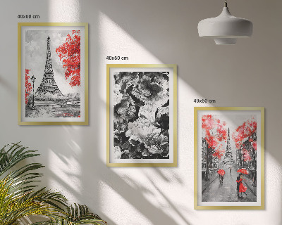 Juego de 3 cuadros Pinturas grises de la Torre Eiffel