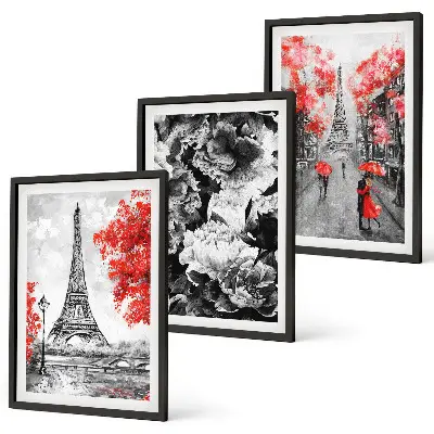 Juego de 3 cuadros con pinturas de la Torre Eiffel en tono gris