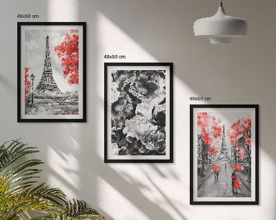 Juego de 3 cuadros Pinturas grises de la Torre Eiffel