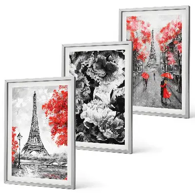 Juego de 3 cuadros con pinturas de la Torre Eiffel en tono gris