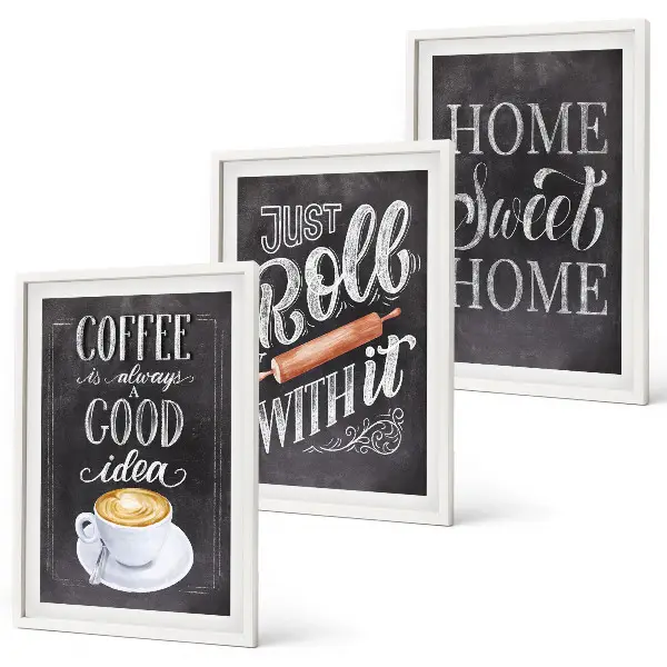 Set de 3 cuadros decorativos para salón con diseño cálido de café