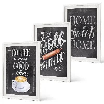 Set de 3 cuadros decorativos para salón con diseño cálido de café
