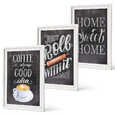 Set de 3 cuadros para salón El rodillo de café calienta el hogar