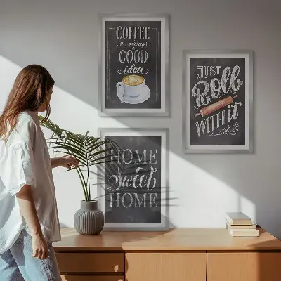 Set de 3 cuadros decorativos para salón con diseño cálido de café