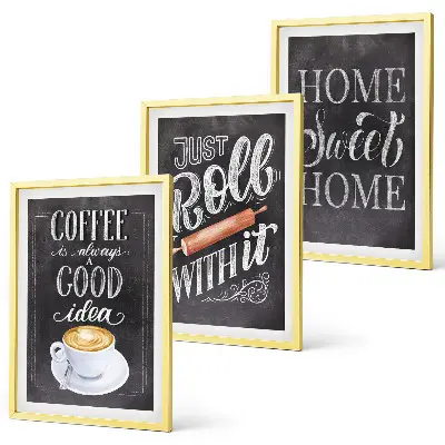 Set de 3 cuadros decorativos para salón con diseño cálido de café