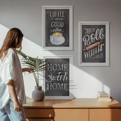 Set de 3 cuadros decorativos para salón con diseño cálido de café