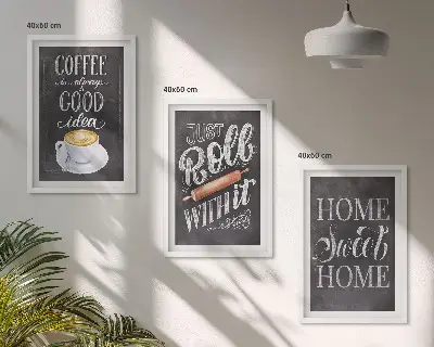 Set de 3 cuadros decorativos para salón con diseño cálido de café