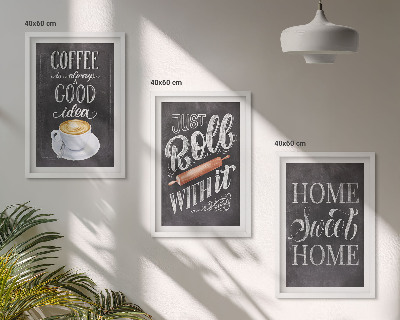 Set de 3 cuadros para salón El rodillo de café calienta el hogar