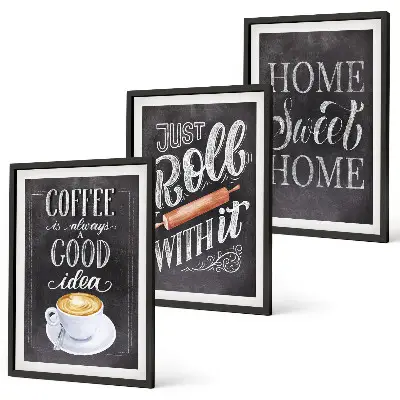 Set de 3 cuadros decorativos para salón con diseño cálido de café