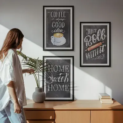 Set de 3 cuadros decorativos para salón con diseño cálido de café