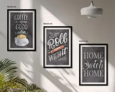 Set de 3 cuadros decorativos para salón con diseño cálido de café