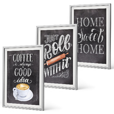 Set de 3 cuadros para salón El rodillo de café calienta el hogar