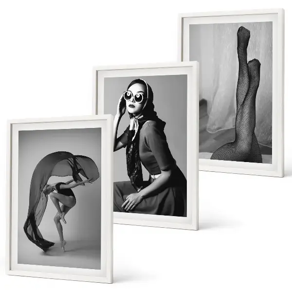 Juego de 3 cuadros retratos de mujeres en blanco y negro