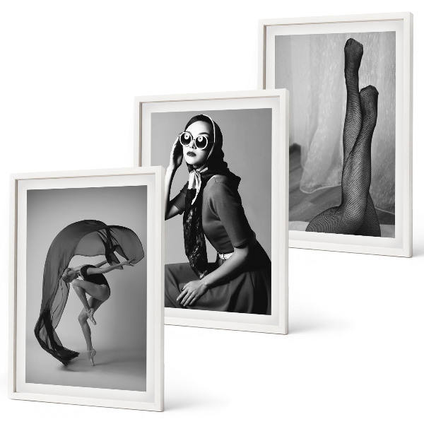 Juego de 3 cuadros Retratos en blanco y negro de mujeres